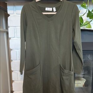 Denim&Co Green Long Sleeve V-Neck Sheath Dress